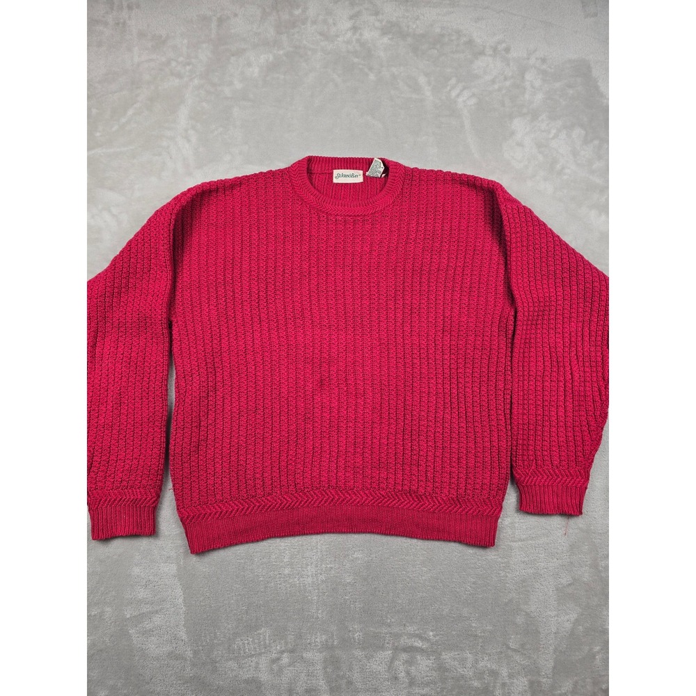 Vintage St Johns Bay Sweater Mens XL Red Ribbed Knit Cotton Blend Crewneck *Read
